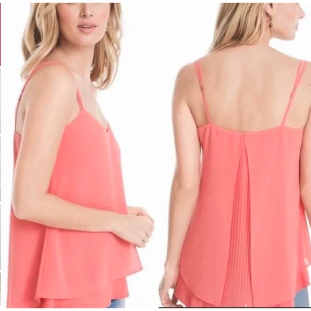 WHBM Plea Back Accordion Pleat Cami Tank Top Blouse Coral Pink S Coquette Fairy